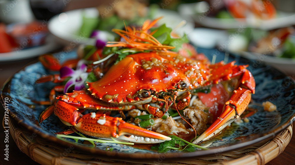 crab dish on restaurant table crab dish on restaurant table
