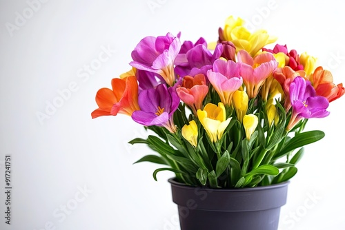 Wallpaper Mural Colorful freesia flowers in the pot isolated on a white background Torontodigital.ca