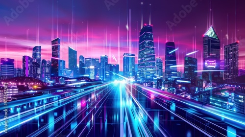 Neon Cityscape with Speed Lines