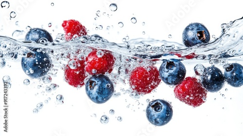 Wallpaper Mural Fresh blueberries and raspberries splashing through clear water, capturing the motion and freshness of the berries. Torontodigital.ca