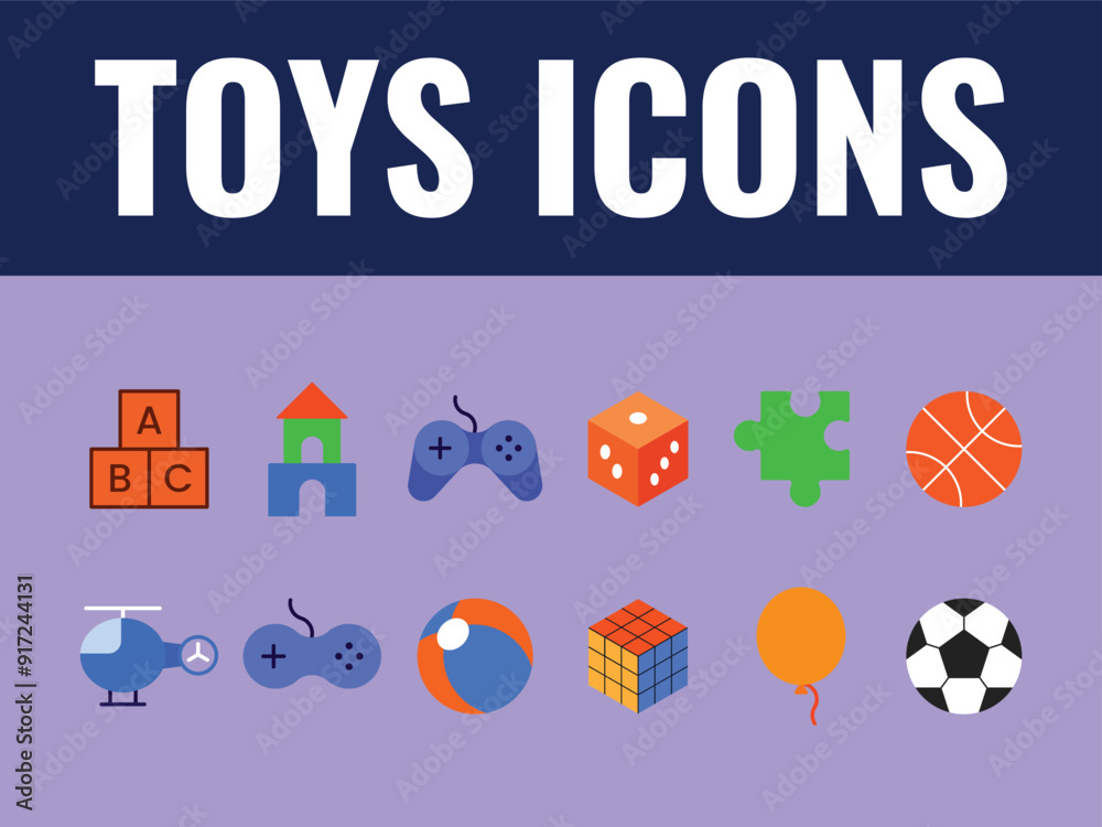 Naklejka premium Children's Toys Icon Set. toys icons vector. toddler toys vector icons. fun toys 