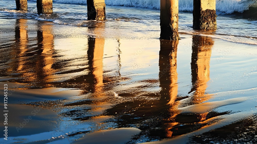 Incoming tide reflects at Balboa Pier in Newport Beach, CA Incoming tide reflects at Balboa Pier in Newport Beach, CA