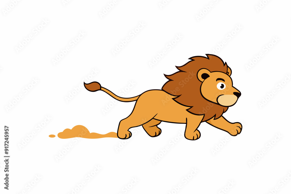 Obraz premium A cartoon lion sprinting across a savannah art vector illustration