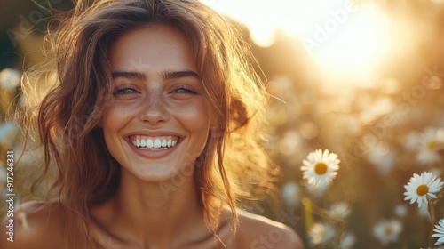 Happy beautiful young woman smiling. Charming girl enjoying life. Healthy lifestyle concept with female laughing outdoors