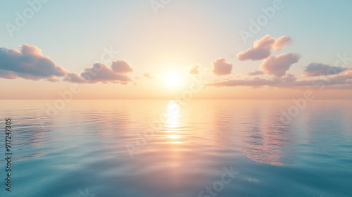 Calm Ocean Waters at Sunset with Pink Clouds