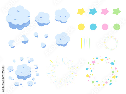 煙と星が広がるかわいい爆発のエフェクト素材セット