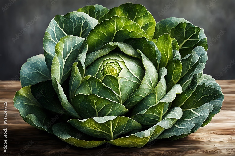 Fototapeta premium Cabbage on a wooden table, close-up, toned