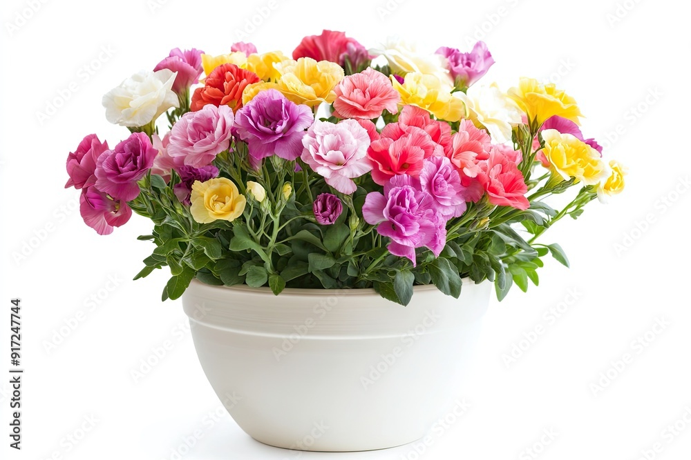 Colorful lisianthus flowers in the pot isolated on a white background Colorful lisianthus flowers in the pot isolated on a white background