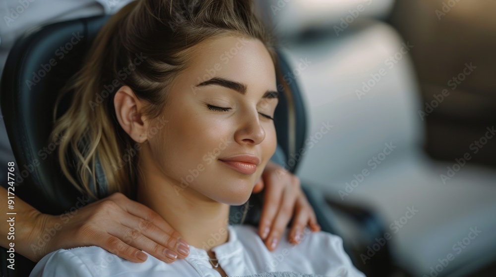 Side angle of a young woman being pampered with a shoulder massage at a spa Side angle of a young woman being pampered with a shoulder massage at a spa