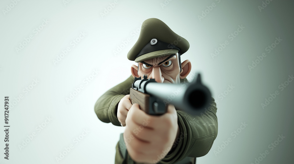 3d rendered cartoon soldier in uniform with a determined courageous expression gripping a rifle illuminated by intense dramatic lighting on a white background 4k 3d rendered cartoon soldier in uniform with a determined courageous expression gripping a rifle illuminated by intense dramatic lighting on a white background 4k