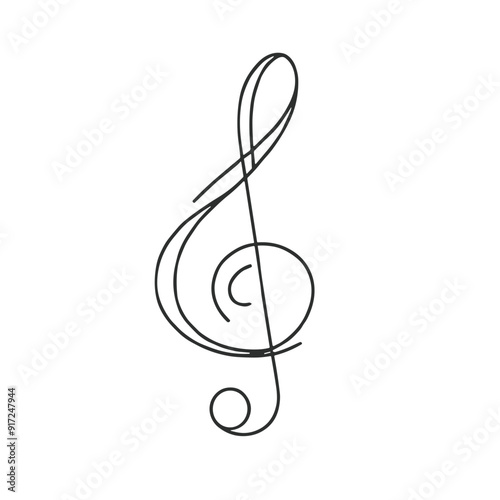 Simple continuous line drawing of a music note, minimalistic style