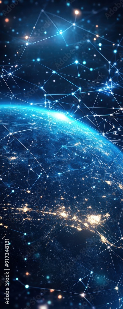 A stunning view of Earth illuminated by stars and connections, showcasing the beauty of the universe in deep blue tones. A stunning view of Earth illuminated by stars and connections, showcasing the beauty of the universe in deep blue tones.