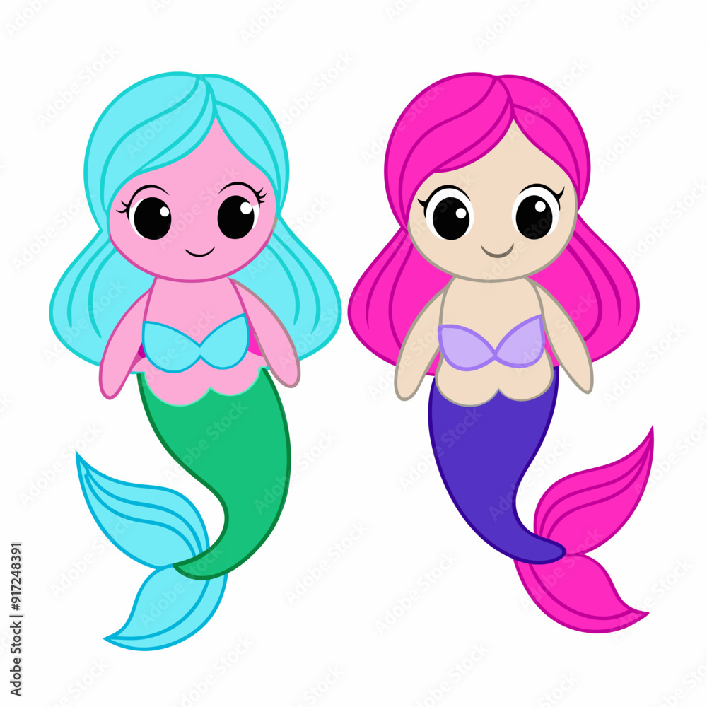 Fototapeta premium Cute mermaids with fish art vector illustration