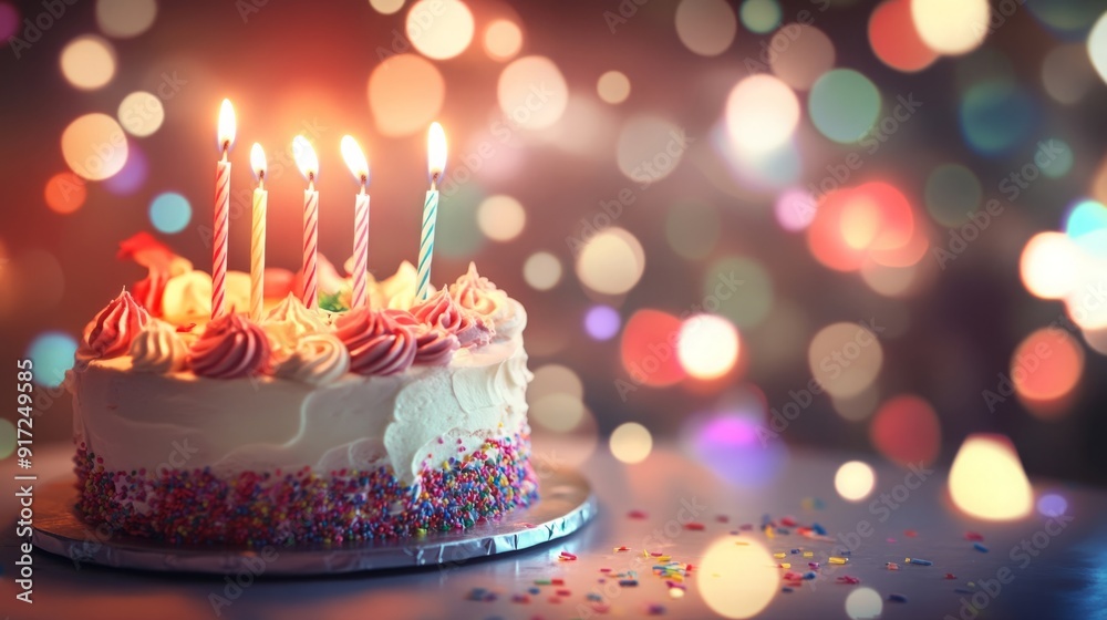 Festive Birthday Celebration with a Candlelit Cake and the Warm Bokeh of Bright Lights Festive Birthday Celebration with a Candlelit Cake and the Warm Bokeh of Bright Lights