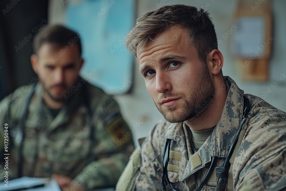 Dedicated Soldier Being Cared for by Military Doctor Dedicated Soldier Being Cared for by Military Doctor