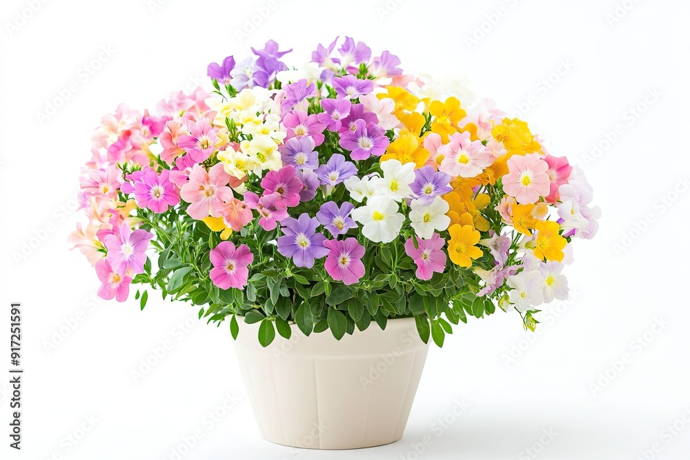 Fototapeta premium Colorful nemesia flowers in the pot isolated on a white background