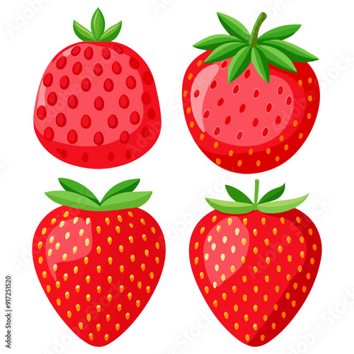 Set of 3d realistic tropical strawberry berry vector illustration, strawberry fruit icons set.