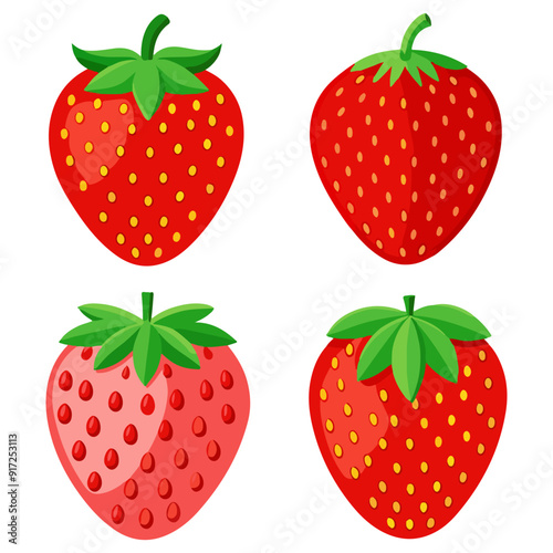 Set of 3d realistic tropical strawberry berry vector illustration, strawberry fruit icons set.