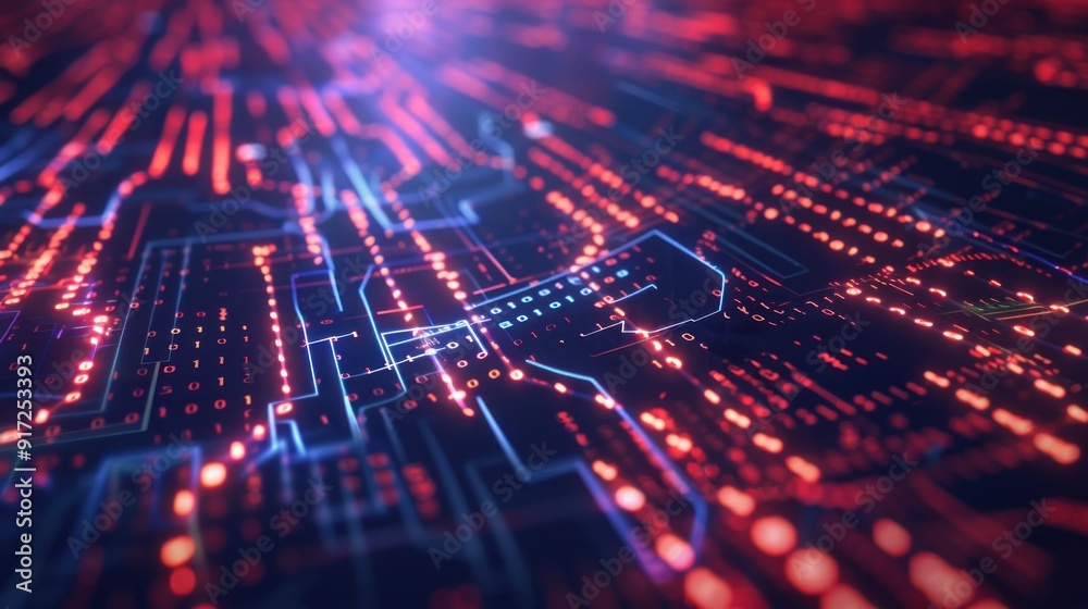 Abstract Digital Circuitry in Red and Blue Abstract Digital Circuitry in Red and Blue