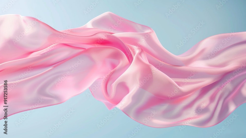 Fototapeta premium A pink fabric is shown in a blue background