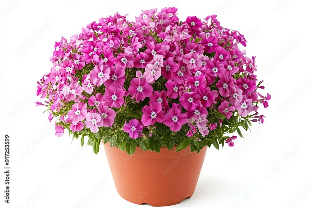 Colorful phlox flowers in the pot isolated on a white background Colorful phlox flowers in the pot isolated on a white background