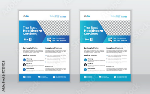 Corporate healthcare and medical flyer design layout template,	
