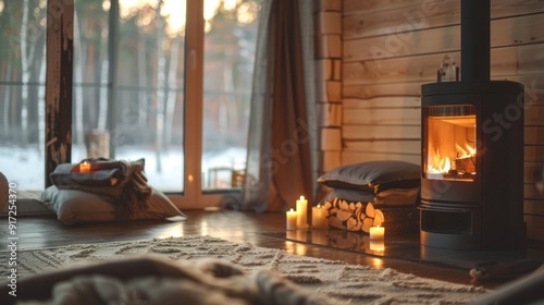 Wallpaper Mural A cozy living room with a fireplace and a window Torontodigital.ca