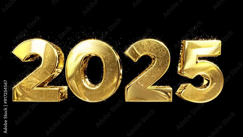 Motion animation of golden number 2025 with gold glitter and lights on black background. Merry Christmas and Happy New Year. Celebrating winter holiday Motion animation of golden number 2025 with gold glitter and lights on black background. Merry Christmas and Happy New Year. Celebrating winter holiday