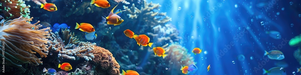 Blurry Image of Underwater Aquarium with Diverse Marine Fish and Coral Reef Blurry Image of Underwater Aquarium with Diverse Marine Fish and Coral Reef