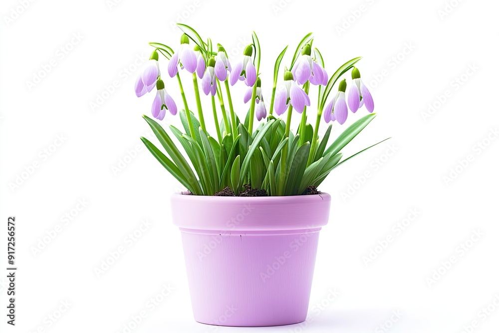 Colorful snowdrop flowers in the pot isolated on a white background Colorful snowdrop flowers in the pot isolated on a white background