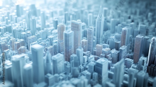 A Wireframe Model of a Cityscape with Tall Buildings