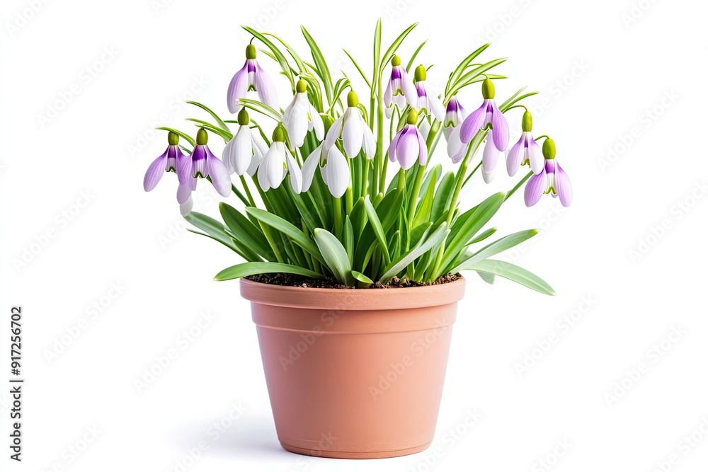 Colorful snowdrop flowers in the pot isolated on a white background Colorful snowdrop flowers in the pot isolated on a white background