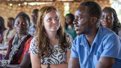 Community members participating in global health education sessions