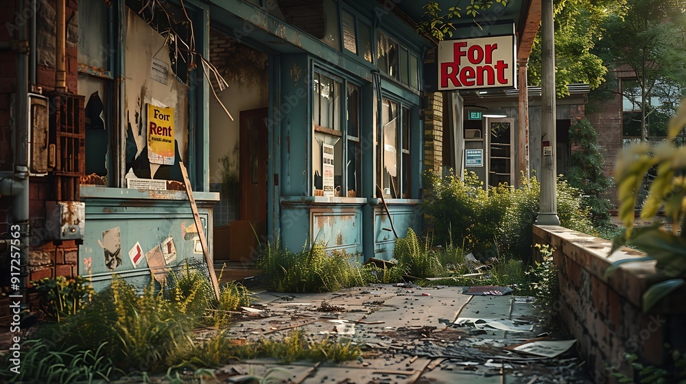 Fototapeta premium A detailed photograph of an abandoned storefront with 