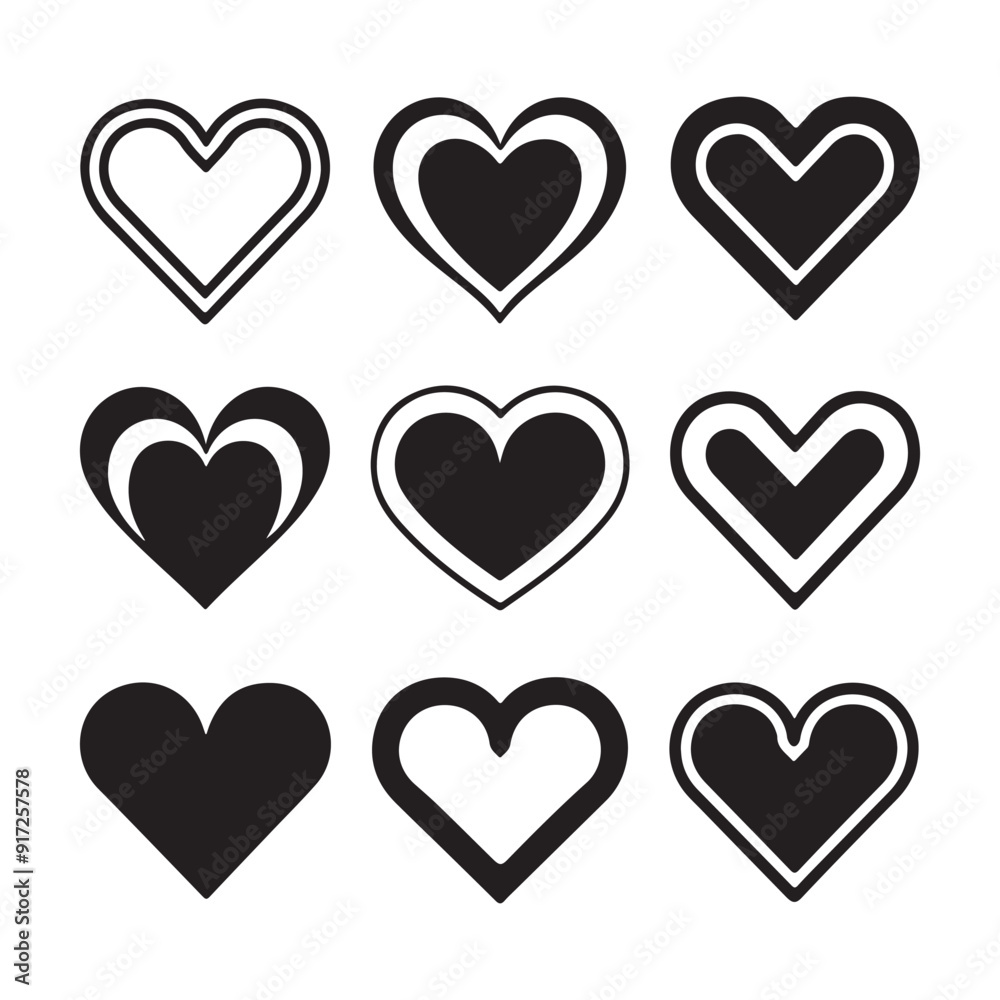 A set of hearts with white background A set of hearts with white background