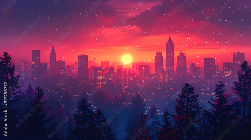Social media banner combines elements of morning evening gradient background transitioning soft pink morning light deep purple night using silhouettes of nature urban elements create a seamless blend Social media banner combines elements of morning evening gradient background transitioning soft pink morning light deep purple night using silhouettes of nature urban elements create a seamless blend