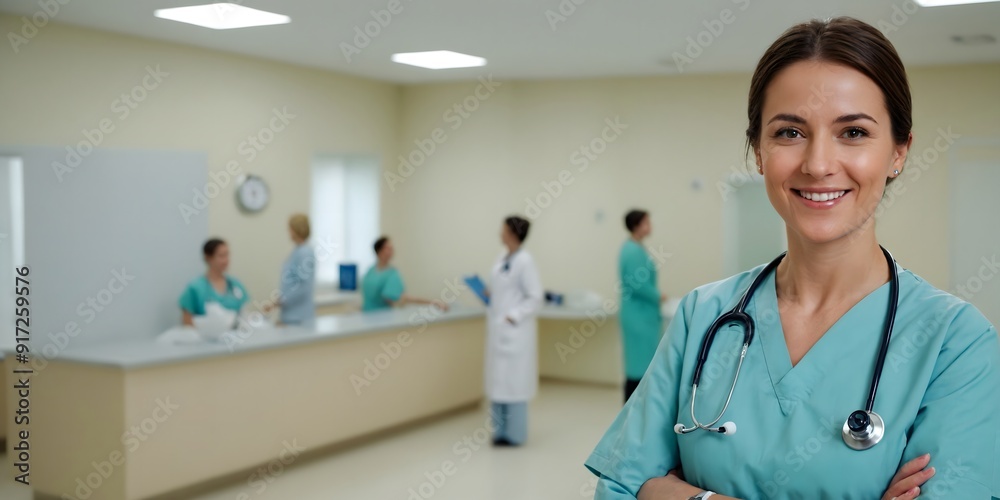 Portrait of doctor, general practitioner, physician, medical professional, Mid adult, mature age doctor, happy smiling doctor AI generated image. Portrait of doctor, general practitioner, physician, medical professional, Mid adult, mature age doctor, happy smiling doctor AI generated image.