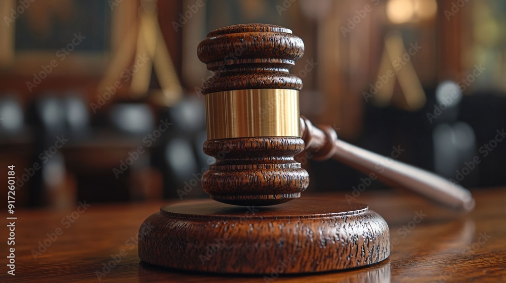 Close-up of a wooden judge's gavel on a desk in a courtroom, symbolizing justice, authority, and the legal system. Close-up of a wooden judge's gavel on a desk in a courtroom, symbolizing justice, authority, and the legal system.