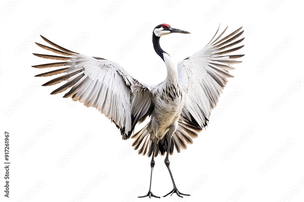 Crane standing and dancing isolated on a white background Crane standing and dancing isolated on a white background