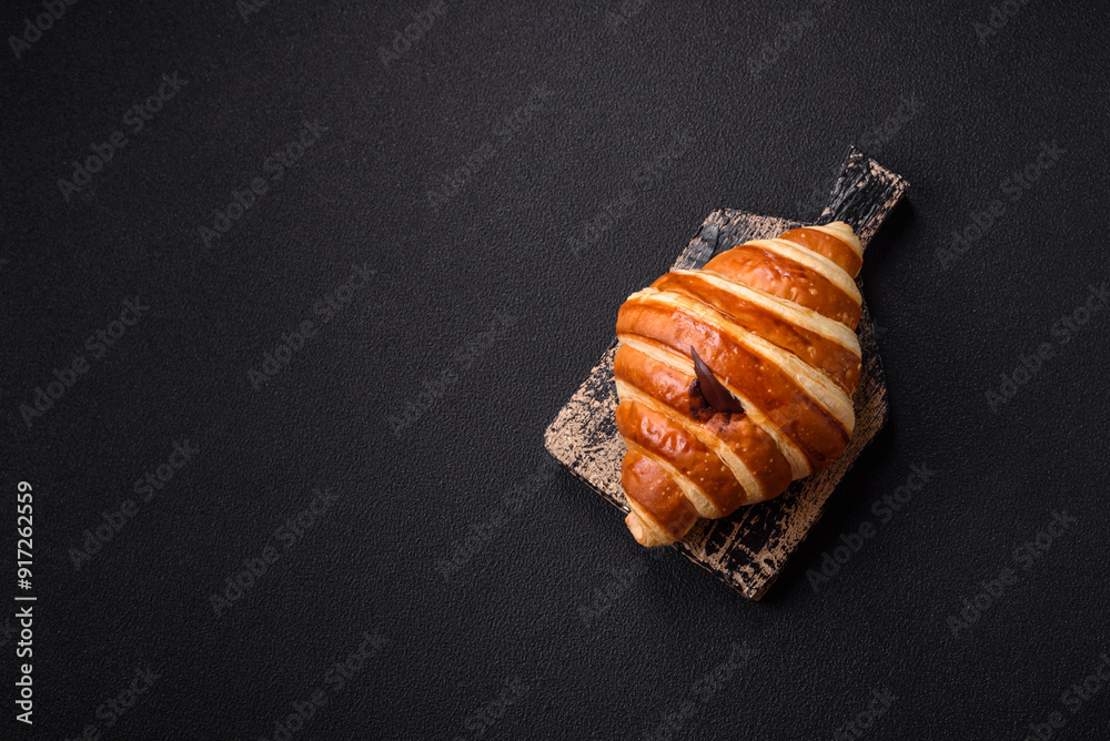 Delicious crispy sweet croissant cornet with chocolate Delicious crispy sweet croissant cornet with chocolate