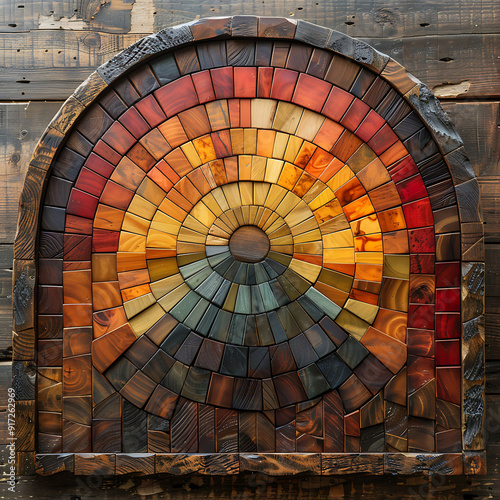 Wooden picture frame with an inlaid background of morning colors using a combination of natural and painted wood elements to highlight the beauty of a sunrise perfect for showcasing cherished memories