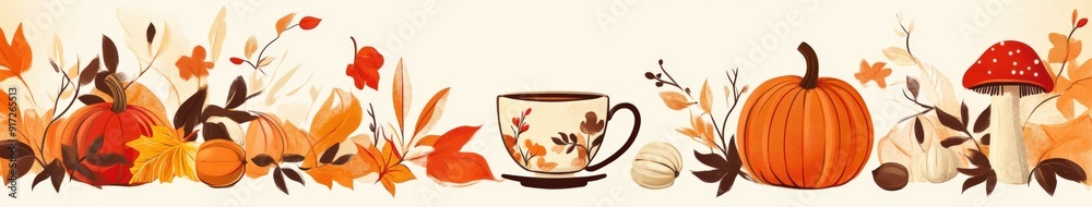 Retro Art Deco design featuring autumn motifs and warm colors Retro Art Deco design featuring autumn motifs and warm colors