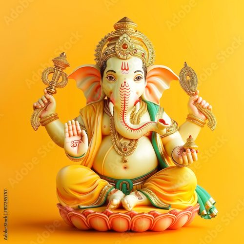 Lord ganesha sclupture on yellow background