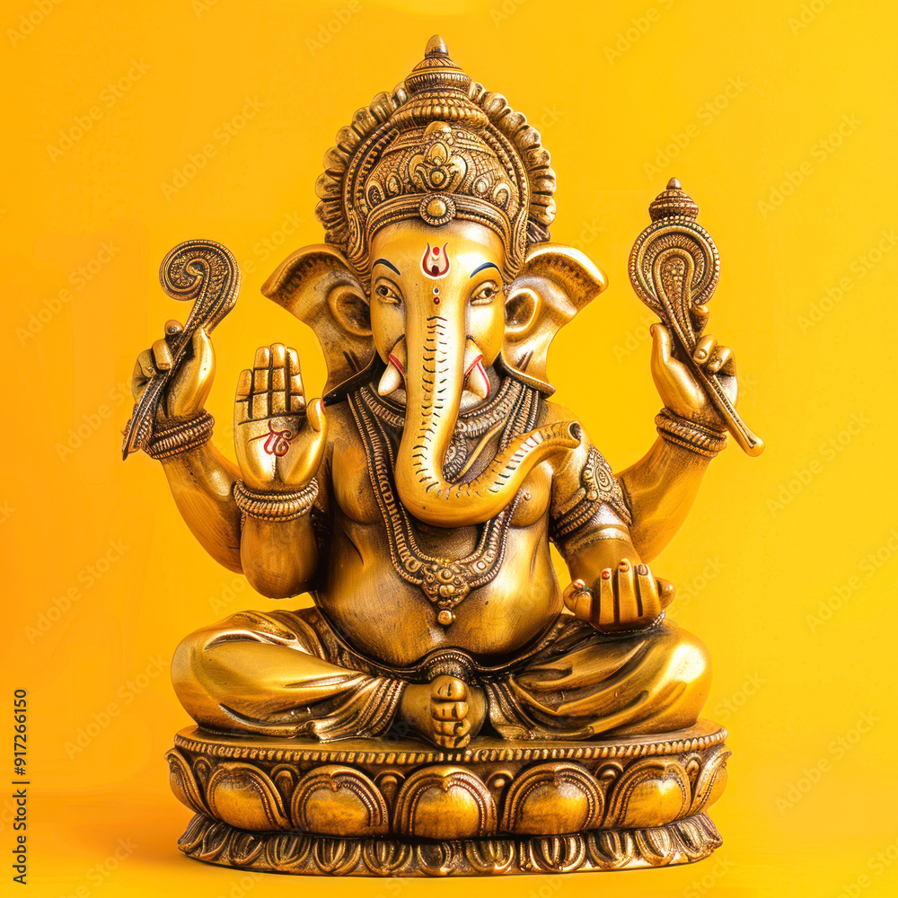 Fototapeta premium Lord ganesha sclupture on yellow background