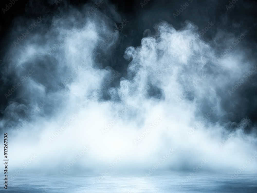 Soft white fog envelops calm water surface at night Soft white fog envelops calm water surface at night