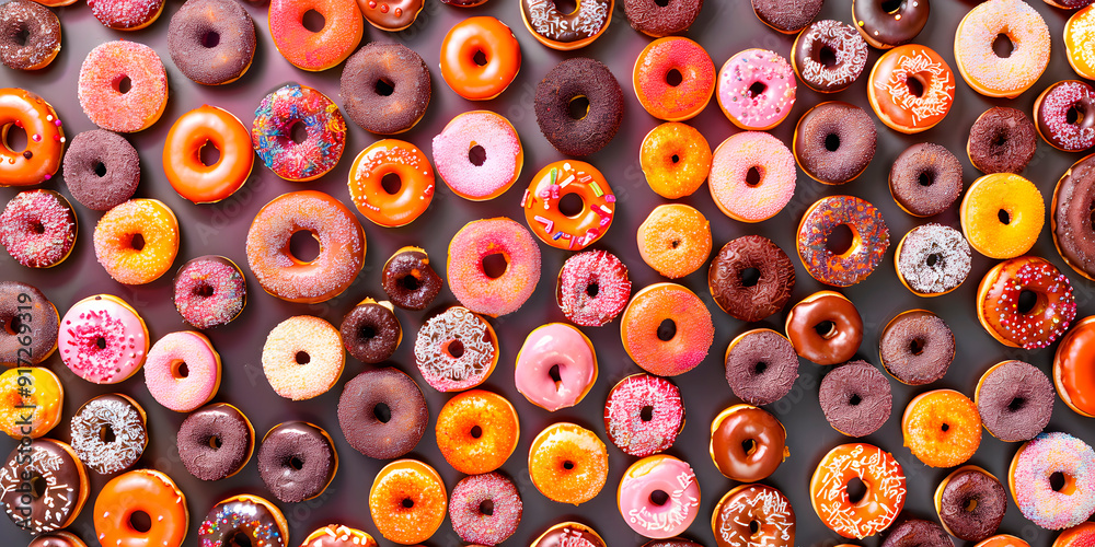 Fototapeta premium Imagen cenital de varias donas glaseadas 