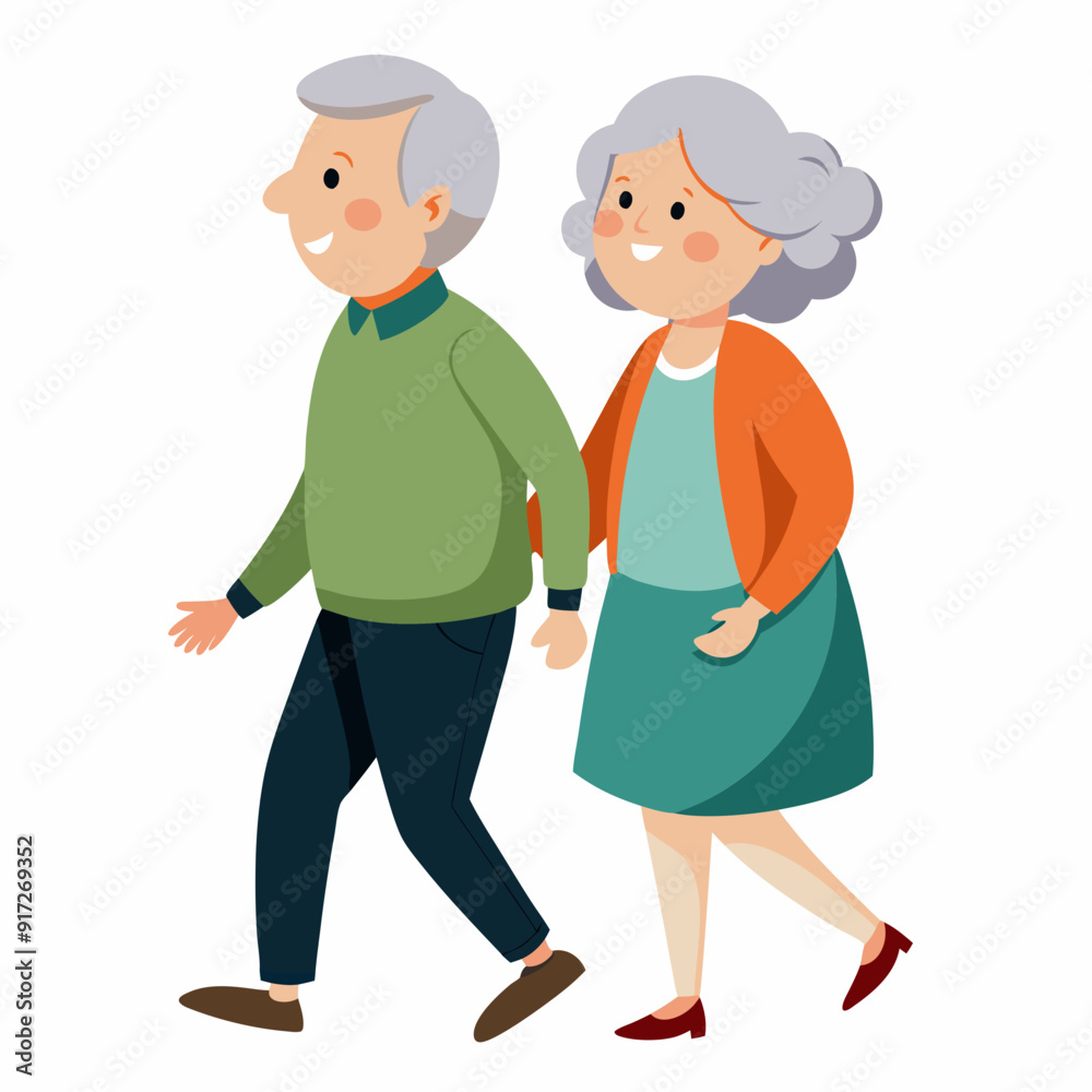 Old senior man and woman walking together arm in arm. Aged grey haired couple Old senior man and woman walking together arm in arm. Aged grey haired couple