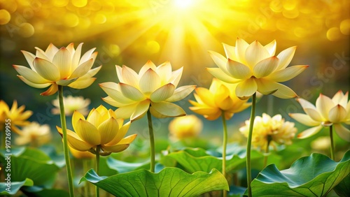 Yellow lotus tenuis flowers blooming in a summer floral background, yellow, lotus tenuis, summer, flower, floral, background