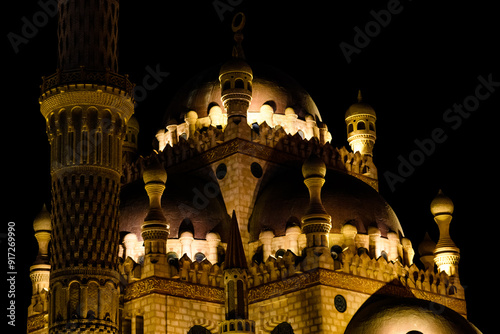 Al Sahaba Mosque at night at old town of Sharm El Sheikh, Egypt. photo