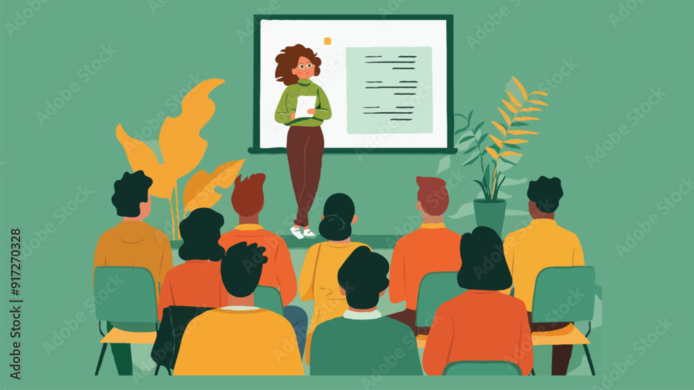 A corporate illustration of a man who teaches other people on white background A corporate illustration of a man who teaches other people on white background